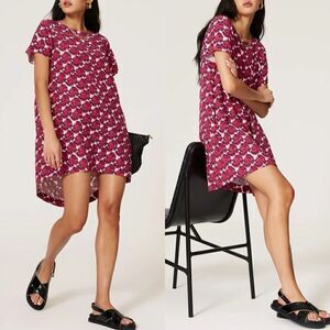 PETER SOM Collective Pop Art Dress Womens 0 Red Floral Shift Short Sleeve